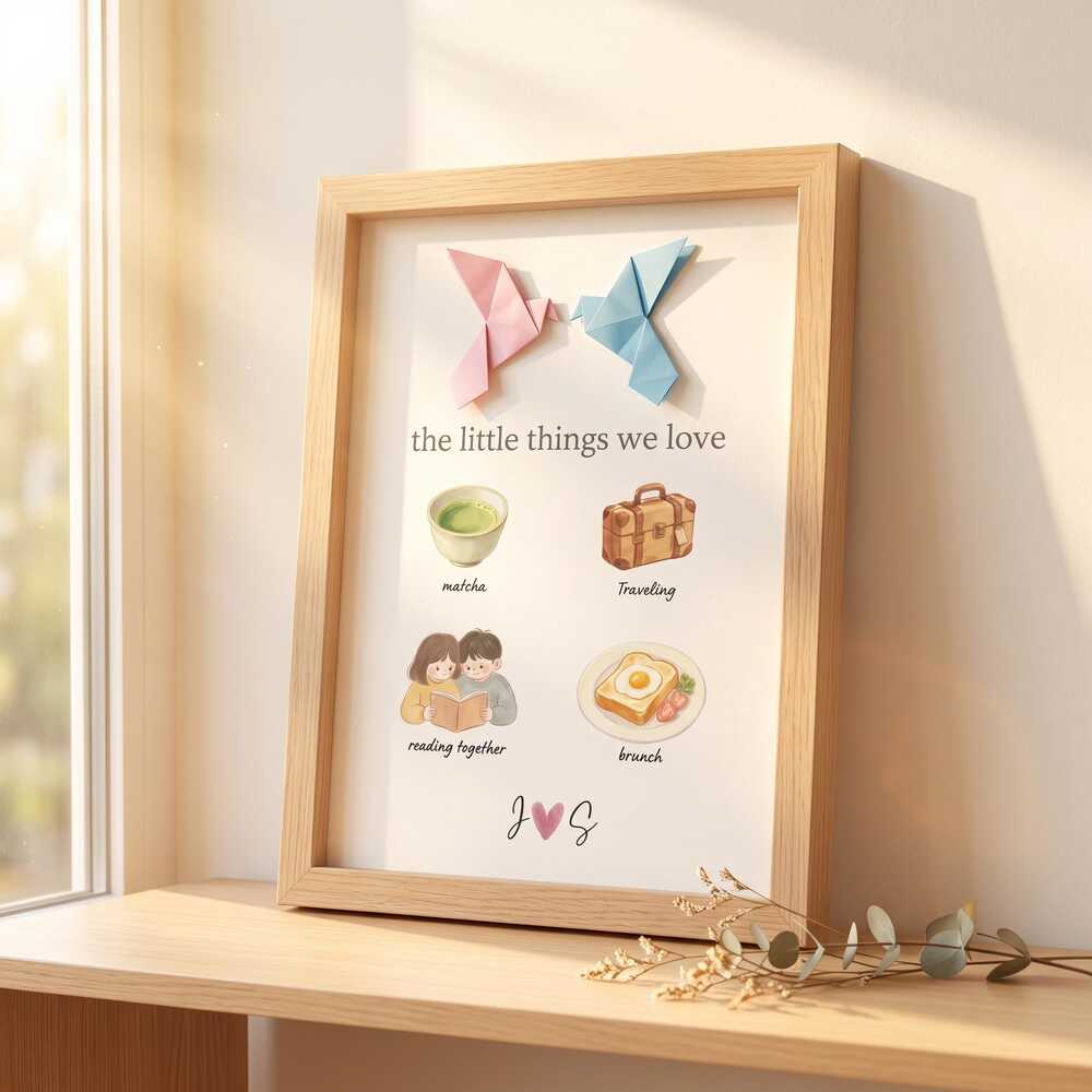 Personalized Little Things We Love Print, Origami Lovebirds Decor, Gift for Her,
